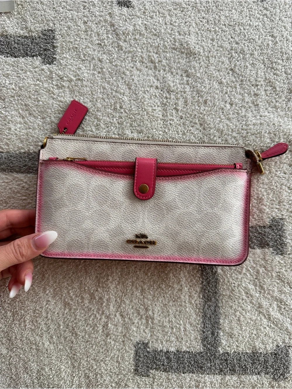 Coach Cream Canvas Wallet with Pink Trim